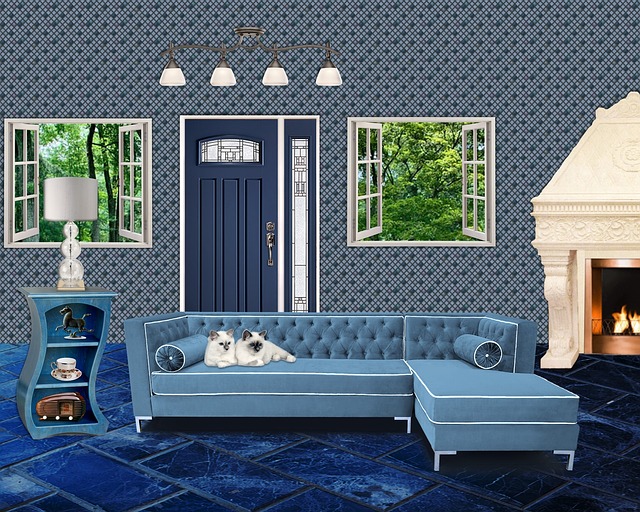 modrý obývací pokoj
